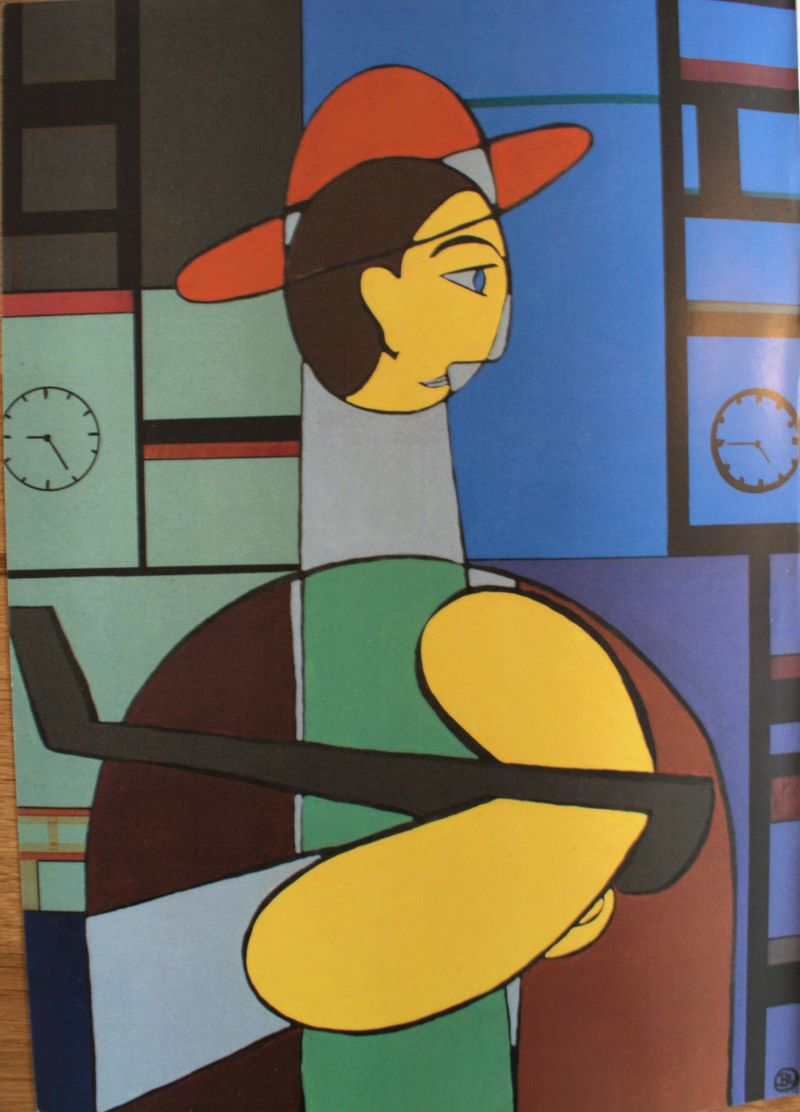 abstract figure man with red hat